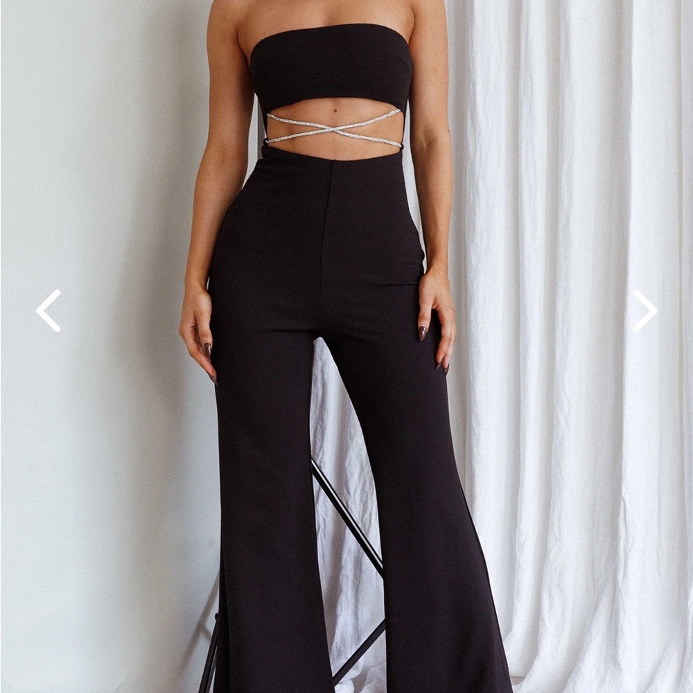 Selfie Leslie Nohemi Strapless Diamante Jumpsuit Black